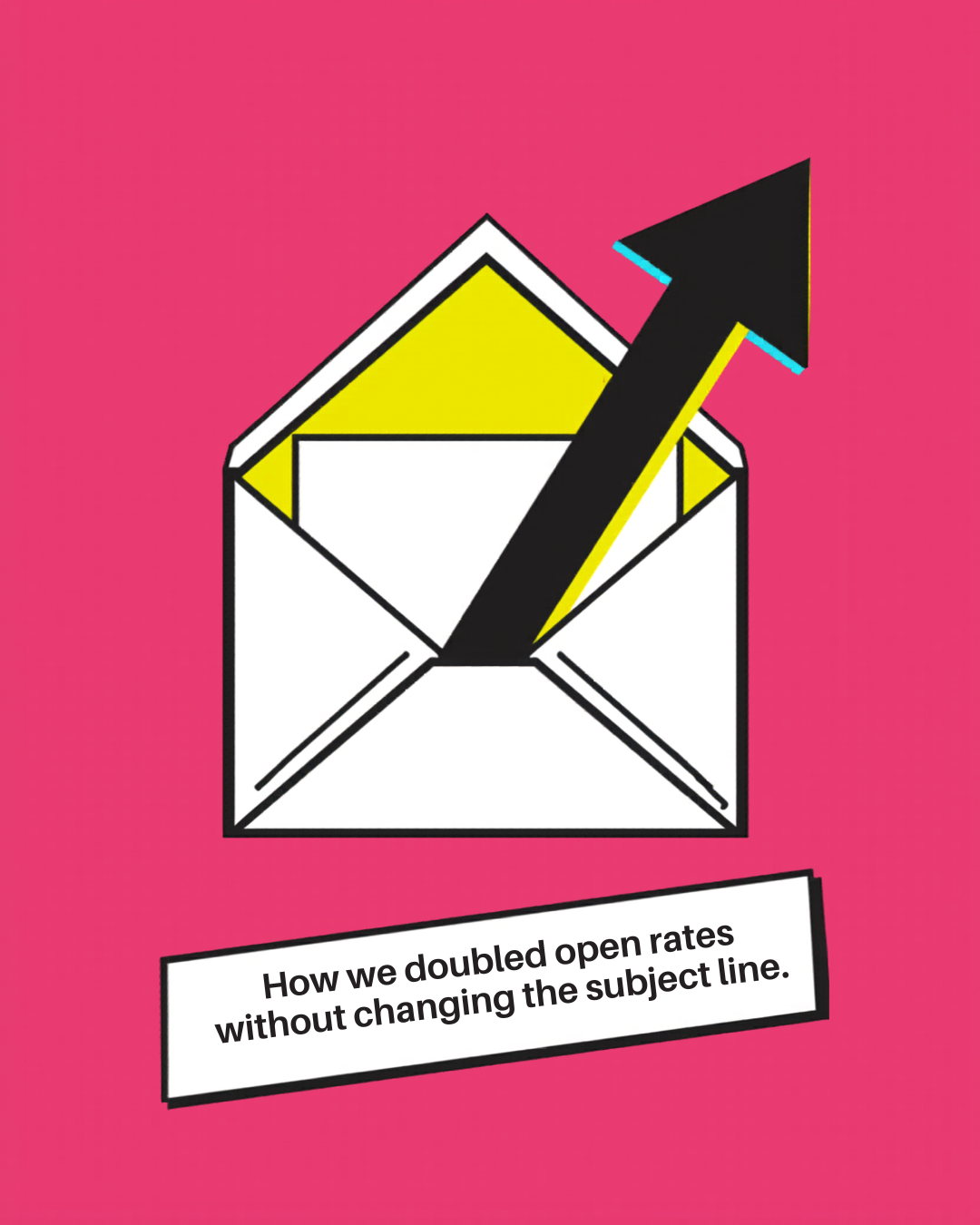 Pop art illustration of an open envelope with a bold black arrow trending up.